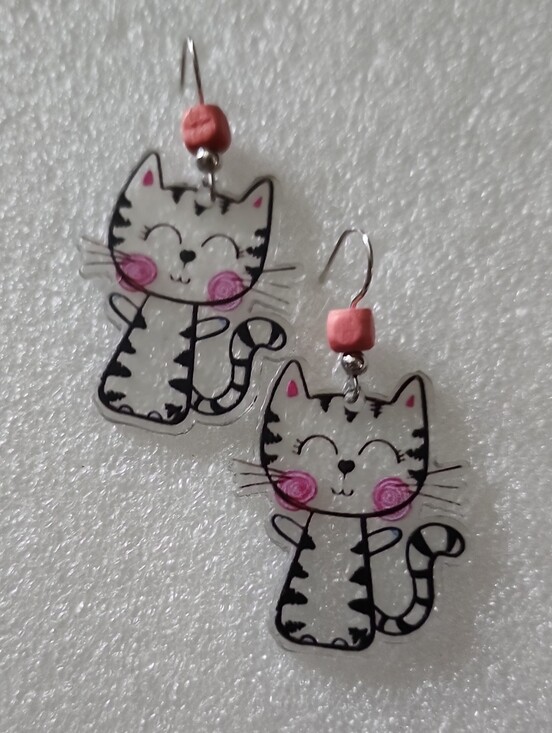 Hand Crafted Jewelry - Cute Pink Cheek Cat Earrings for Cats Lovers